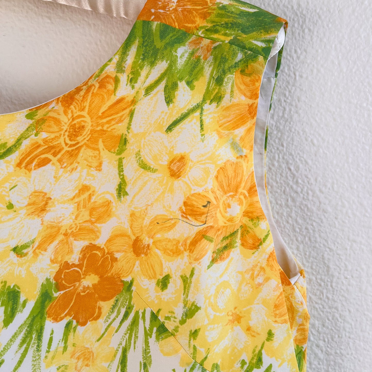 1960s Yellow Floral Print Spring Dress (M)