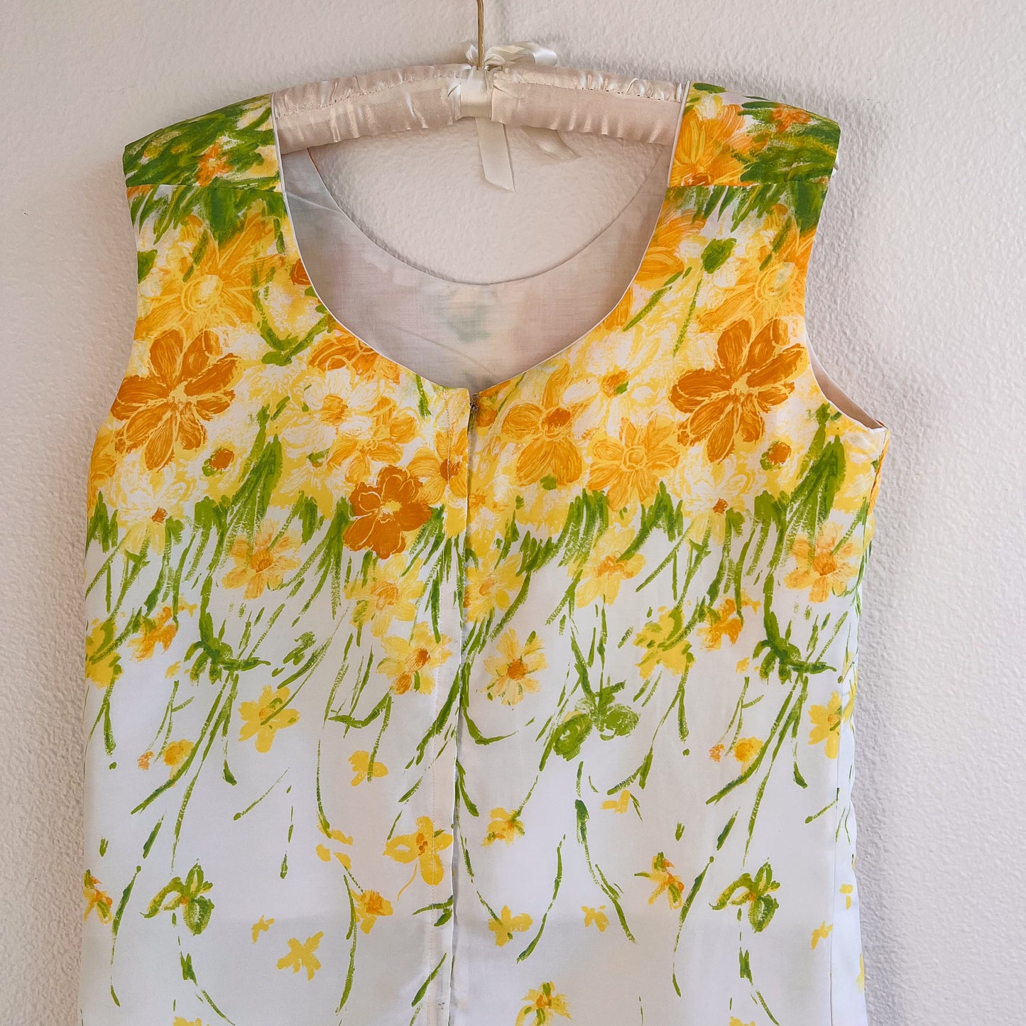 1960s Yellow Floral Print Spring Dress (M)