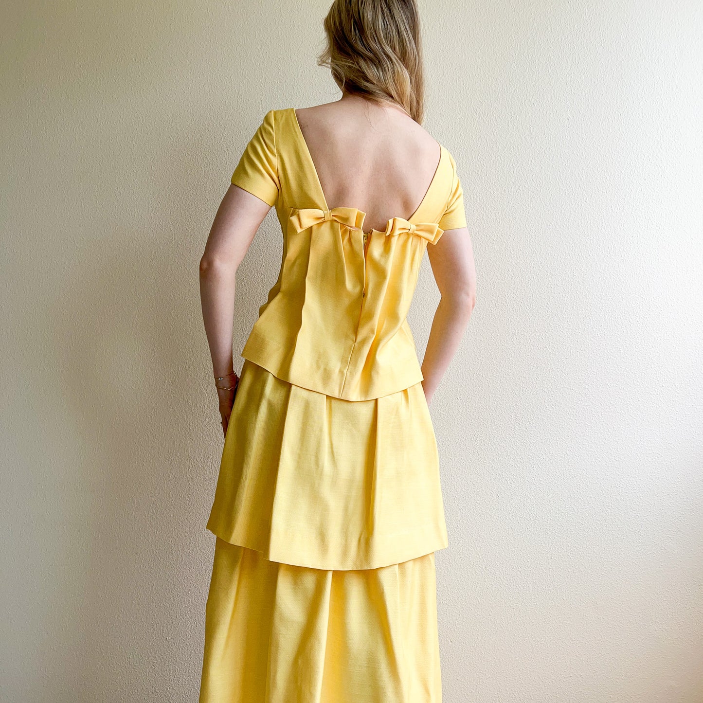 Darling 1960s Lemon Yellow Gown With Bows (XS/S)