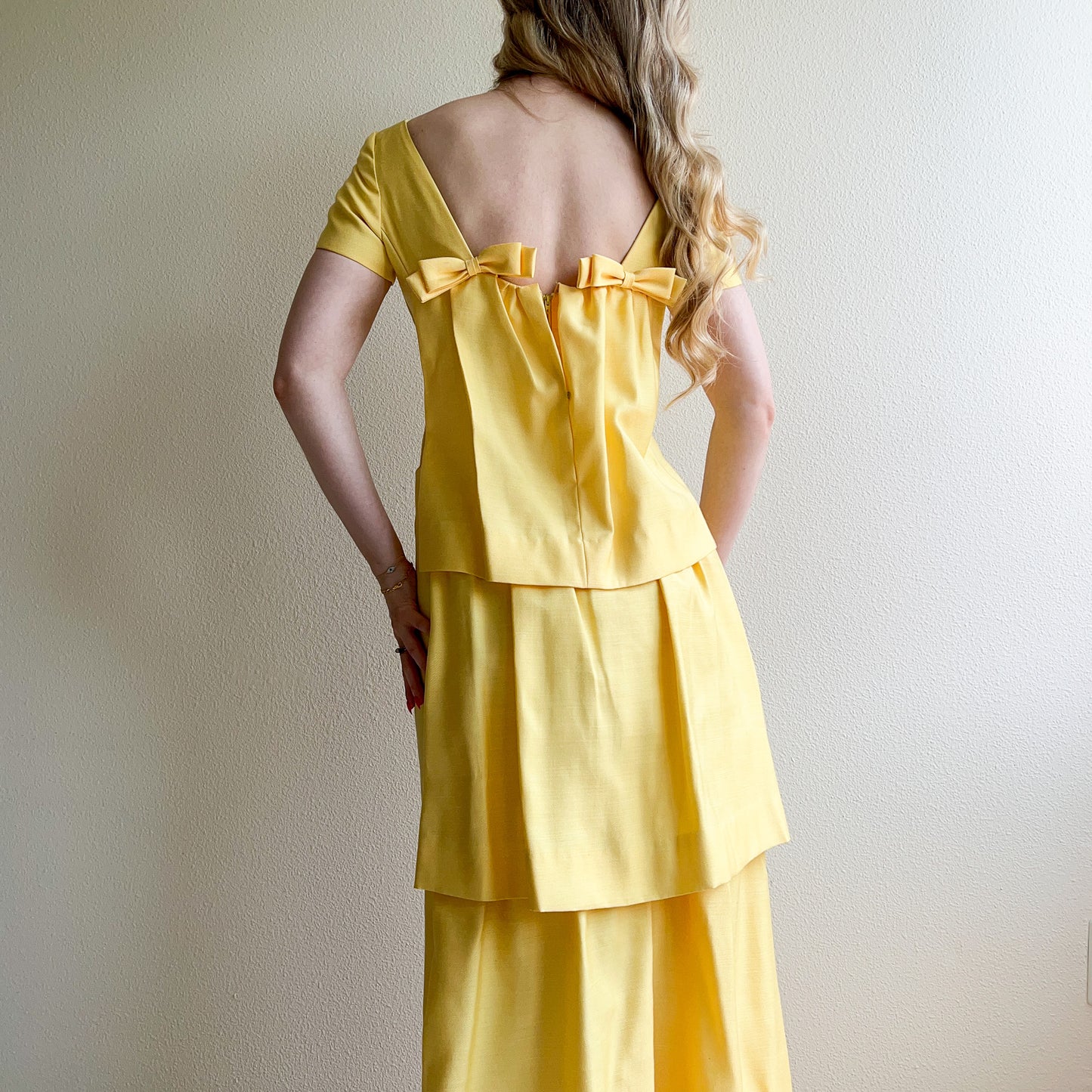 Darling 1960s Lemon Yellow Gown With Bows (XS/S)