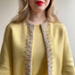 1960s Yellow Knit Sweater Set With Pastel Sequins (S/M)