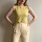 1960s Yellow Knit Sweater Set With Pastel Sequins (S/M)