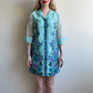 1970s Alfred Shaheen Blue Floral Print Button Dress (S/M)