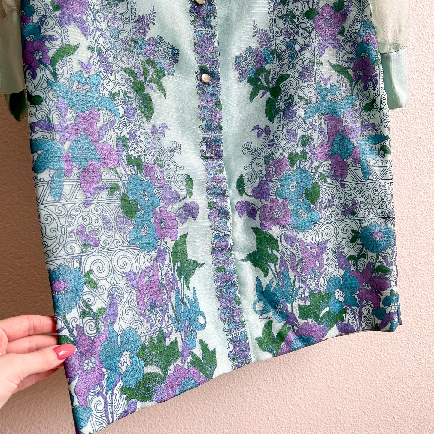 1970s Alfred Shaheen Blue Floral Print Button Dress (S/M)