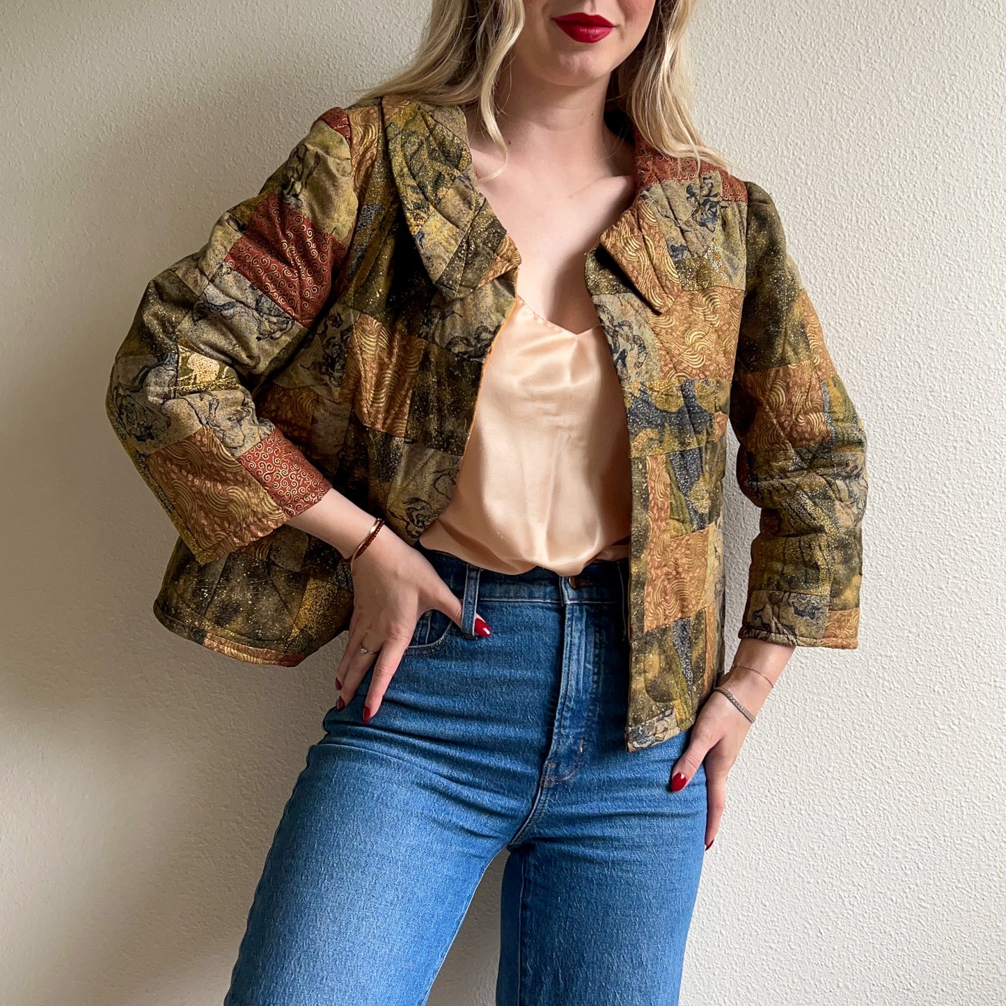 1970s Autumnal Patchwork Quilted Jacket (M)