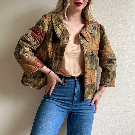 1970s Autumnal Patchwork Quilted Jacket (M)