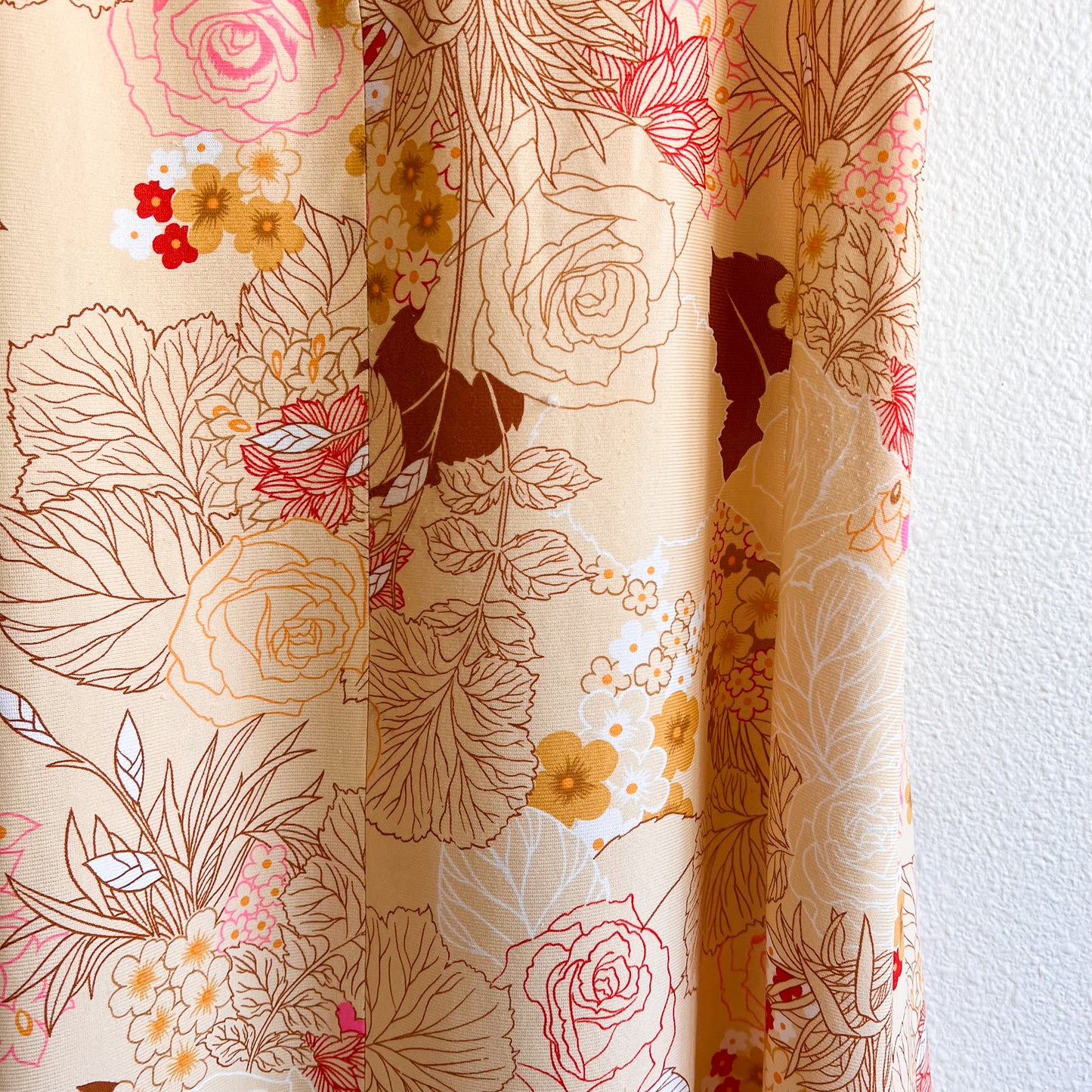 1970s Autumnal Roses Novelty Print Dress (M/L)