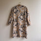 Retro 1970s Muted Black and Gold Abstract Print Dress (M/L)