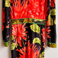 1970s Black Maxi Dress With Bright Coral Flower Print (S)