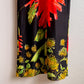 1970s Black Maxi Dress With Bright Coral Flower Print (S)