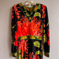 1970s Black Maxi Dress With Bright Coral Flower Print (S)