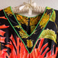 1970s Black Maxi Dress With Bright Coral Flower Print (S)