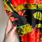 1970s Black Maxi Dress With Bright Coral Flower Print (S)