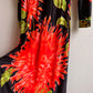 1970s Black Maxi Dress With Bright Coral Flower Print (S)