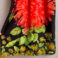 1970s Black Maxi Dress With Bright Coral Flower Print (S)