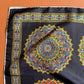 1970s Black Silk Scarf With Four Ornate Circles
