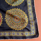 1970s Black Silk Scarf With Four Ornate Circles