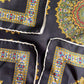 1970s Black Silk Scarf With Four Ornate Circles