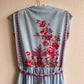 1970s Blue Dress With Pink Floral Print (M/L)