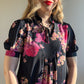 1970s Midnight Blue Dress With Purple Floral Print (S/M)