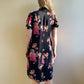 1970s Midnight Blue Dress With Purple Floral Print (S/M)