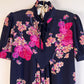 1970s Midnight Blue Dress With Purple Floral Print (S/M)