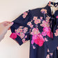 1970s Midnight Blue Dress With Purple Floral Print (S/M)