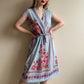 1970s Blue Dress With Pink Floral Print (M/L)