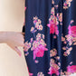 1970s Midnight Blue Dress With Purple Floral Print (S/M)