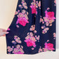 1970s Midnight Blue Dress With Purple Floral Print (S/M)
