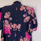 1970s Midnight Blue Dress With Purple Floral Print (S/M)
