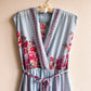 1970s Blue Dress With Pink Floral Print (M/L)