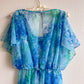 1970s Blue Floral Fluttery Chiffon Dress (S/M)