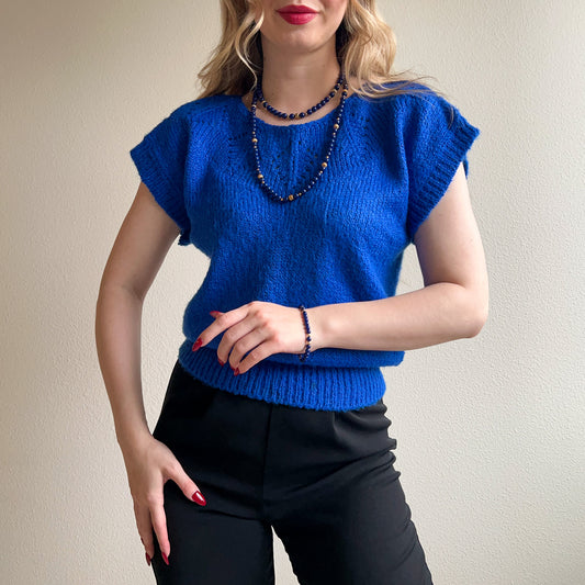 1970s Layered Blue and Gold Beaded Necklace With Bracelet