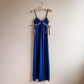 1970s Midnight Blue Maxi Dress With Floral Trim (S)