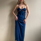 1970s Midnight Blue Maxi Dress With Floral Trim (S)