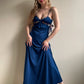 1970s Midnight Blue Maxi Dress With Floral Trim (S)