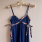 1970s Midnight Blue Maxi Dress With Floral Trim (S)