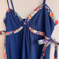 1970s Midnight Blue Maxi Dress With Floral Trim (S)