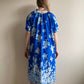 1970s Blue and White Floral Muumuu Dress (L/XL)