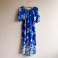 1970s Blue and White Floral Muumuu Dress (L/XL)