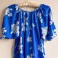 1970s Blue and White Floral Muumuu Dress (L/XL)