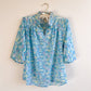 1970s Cyan Blue Floral Breezy Blouse (M)