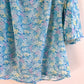 1970s Cyan Blue Floral Breezy Blouse (M)