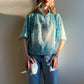 1970s Cyan Blue Floral Breezy Blouse (M)