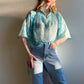 1970s Cyan Blue Floral Breezy Blouse (M)