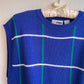 1970s Blue Sweater Vest With Green and White Grid (M/L)