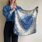 1970s Blue and White Starburst Print Silk Scarf