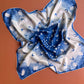 1970s Blue and White Starburst Print Silk Scarf