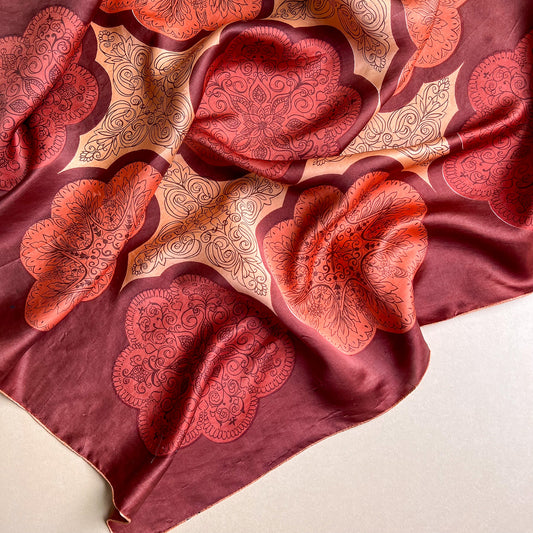 1970s Brown Abstract Print Silk Scarf